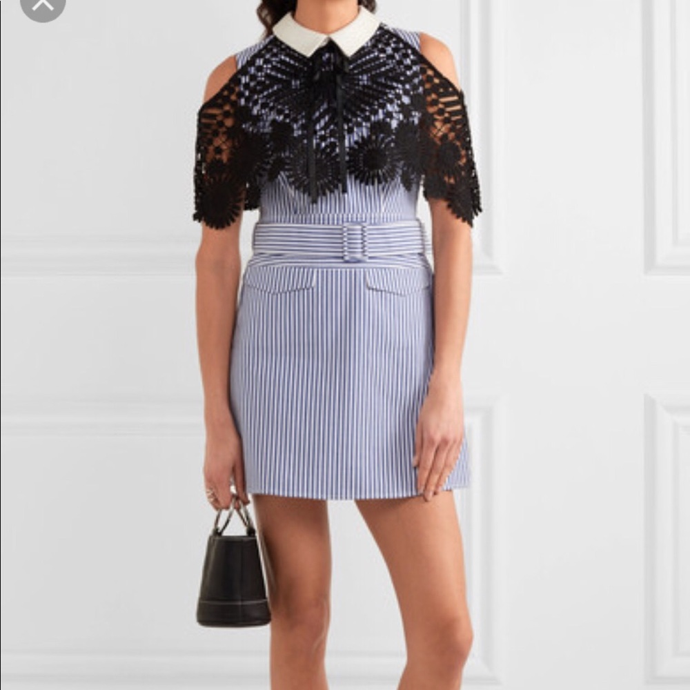 Self-portrait Striped Shirting Cape Mini Dress US4